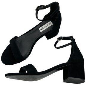 Steve Madden Leather Suede Irenee Block Heel Sandal Size 6.5 in Black